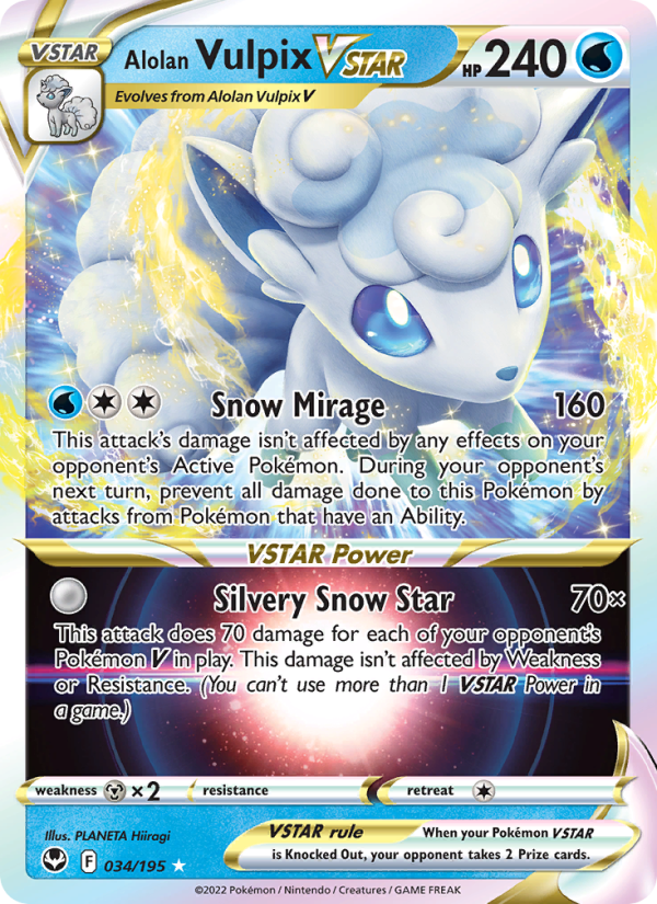 Alolan Vulpix VSTAR Holo Rare VSTAR (034/195) Silver Tempest