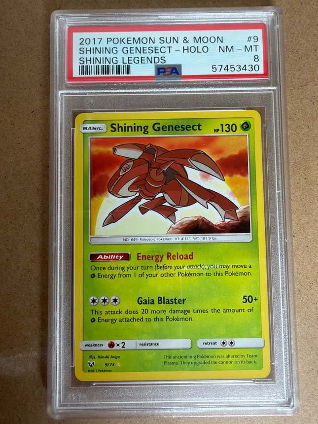 Shining Genesect Holo (9/73) sm shining legends PSA 8