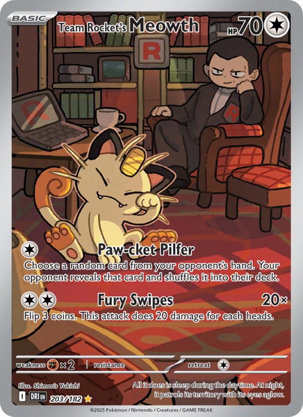 Team Rocket's Meowth Illustration rare (203/182) Destined Rivals