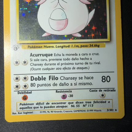 Chansey Rare (3/102) base set – 1st edition [ES]