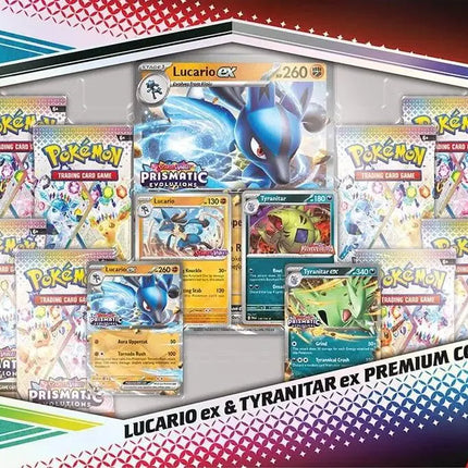 Pokemon Prismatic Evolutions Lucario ex & Tyranitar ex Premium Collection