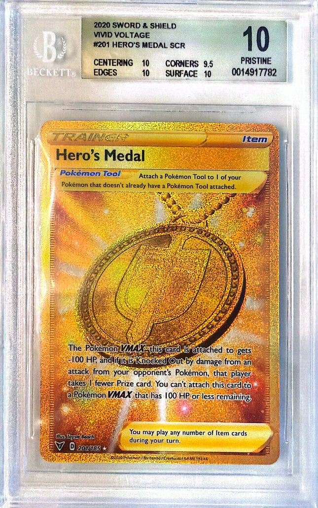 Hero's Medal Rare Secret (201/185) Vivid Voltage BGS10