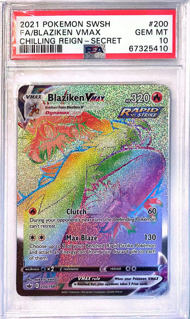 Blaziken VMAX Rare Rainbow (200/198) Chilling Reign PSA10