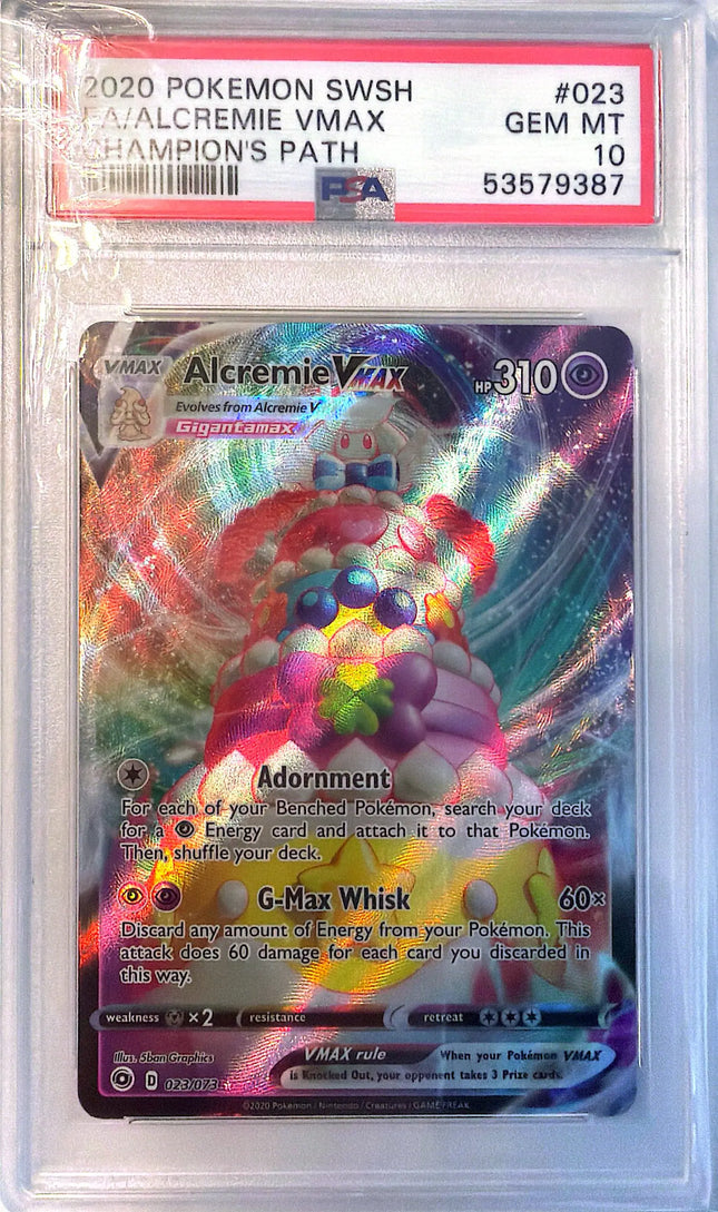 Alcremie VMAX Rare Holo VMAX (023/073) Champion's Path PSA10 – Bescards