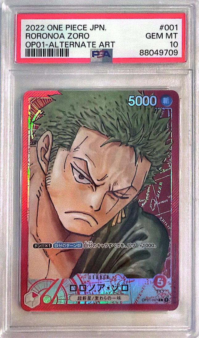 PSA 10 One Piece Japanese Romance Dawn #OP01-001 Roronoa Zoro Alternate Art