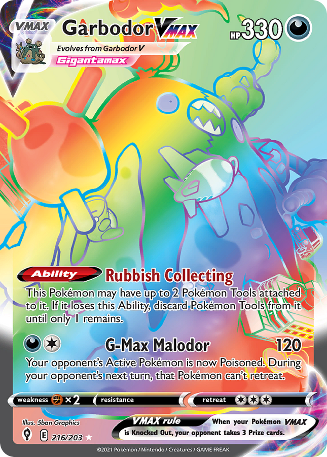 Garbodor VMAX Rare Rainbow (216/203) Evolving Skies