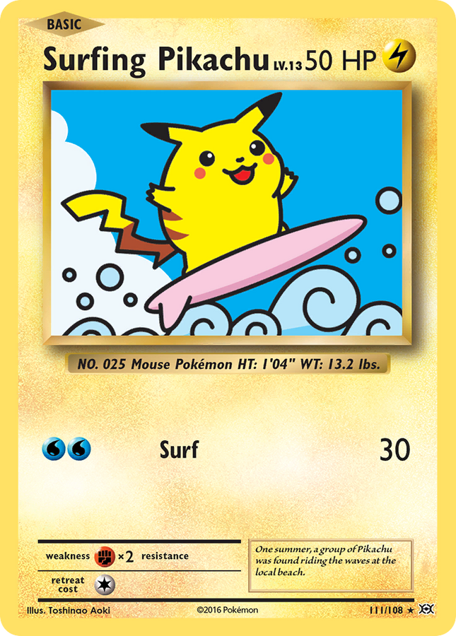 Surfing Pikachu Rare Secret (111/108) Evolutions