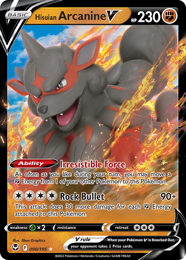 Hisuian Arcanine V Rare Holo V (090/195) Silver Tempest