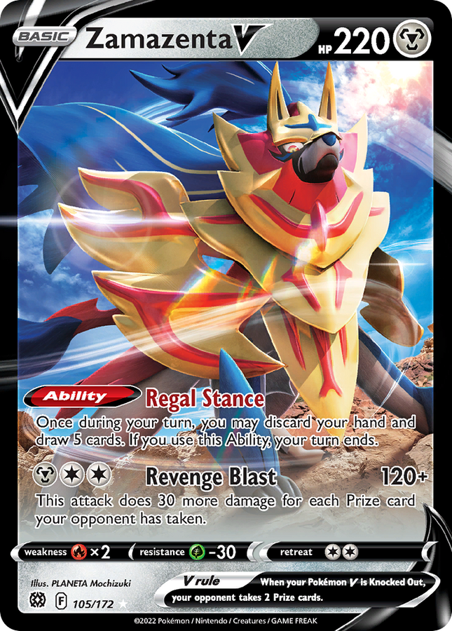 Zamazenta V Rare Holo V (105/172) Brilliant Stars