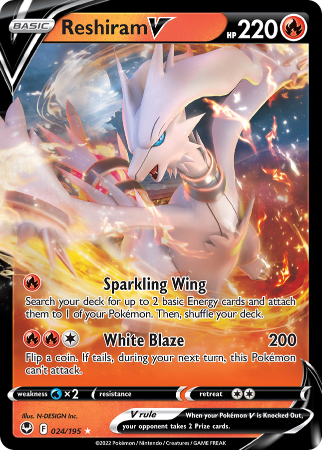 Reshiram V Rare Holo V (024/195) Silver Tempest
