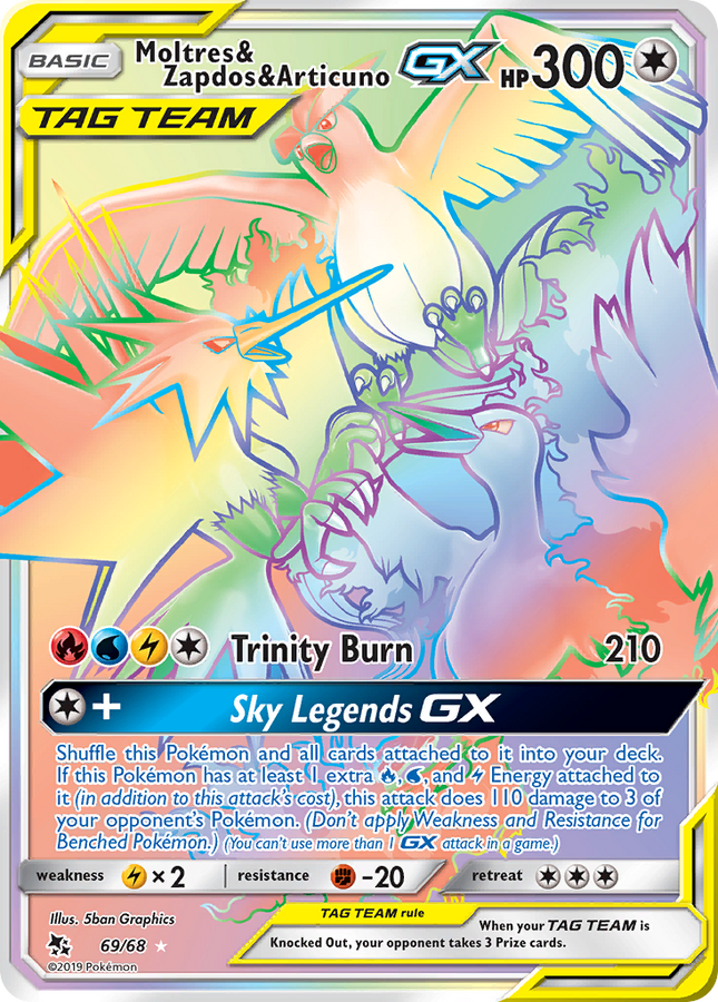 Moltres & Zapdos & Articuno-GX Rare Rainbow (69/68) Hidden Fates