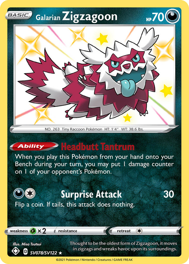 Galarian Zigzagoon Rare Shiny (SV078/SV122) Shining Fates Shiny Vault