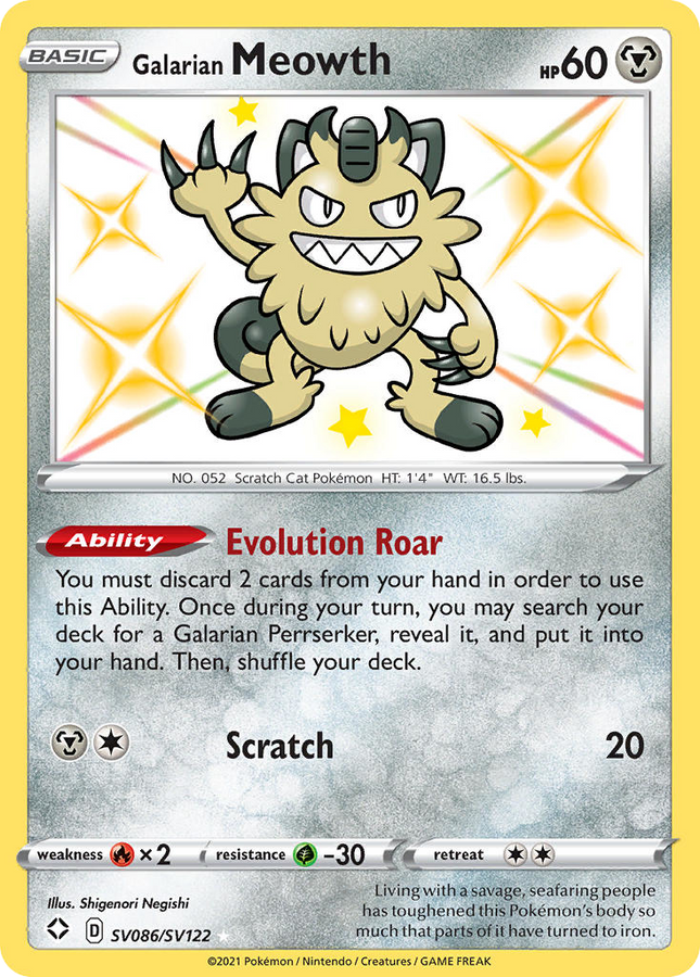 Galarian Meowth Rare Shiny (SV086/SV122) Shining Fates Shiny Vault