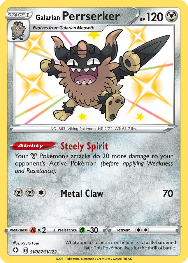 Galarian Perrserker Rare Shiny (SV087/SV122) Shining Fates Shiny Vault