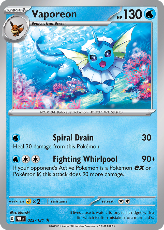 Vaporeon Rare (022/131) Prismatic Evolutions Poke Ball Reverse Holofoil