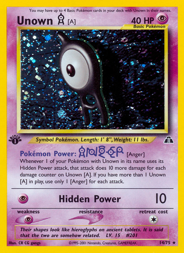 Unown [A] Rare Holo (14/75) Neo Discovery Unlimited Holofoil LP
