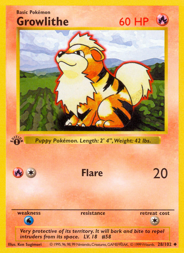Growlithe Uncommon (28/102) Base (Dutch) First Edition